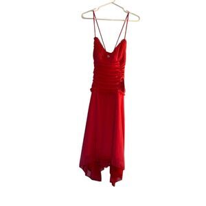 Jodi Kristopher Deadstock NWT Y2K Pink Ruched‎ Midi Dress Asymmetrical Hem Large
